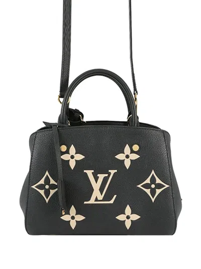 Pre-owned Louis Vuitton 2020-2025 Bicolor Monogram Empreinte Giant Montaigne Bb Satchel In Black