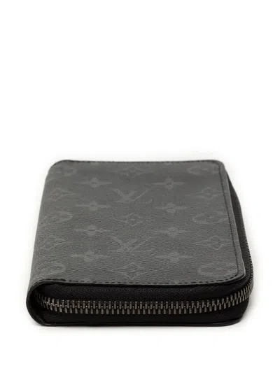 Pre-owned Louis Vuitton 2020-2025 Monogram Eclipse Vertical Zippy Wallet Long Wallets In Black