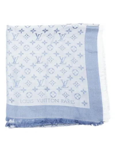 Pre-owned Louis Vuitton 2020-2025s Monogram Fringed Scarf In Blue