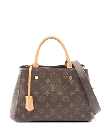 Pre-owned Louis Vuitton 2020 Bb Montaigne Monogram Leather Tote Bag In Brown