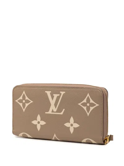 Pre-owned Louis Vuitton 2020 Bicolor Monogram Empreinte Giant Zippy Wallet Long Wallets In Brown