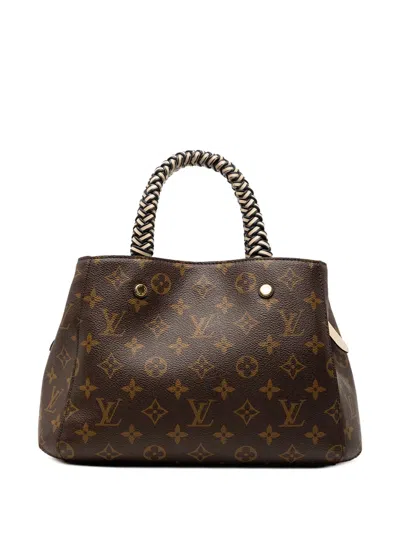 Pre-owned Louis Vuitton 2020 Braided Handle Monogram Montaigne Bb Satchel In Brown