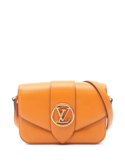 Pre-owned Louis Vuitton 2020 Calfskin Lv Pont 9 Soft Mm Crossbody Bag In Orange