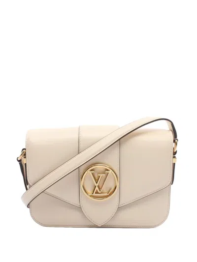Pre-owned Louis Vuitton 2020 Calfskin Lv Pont 9 Soft Mm Crossbody Bag In White