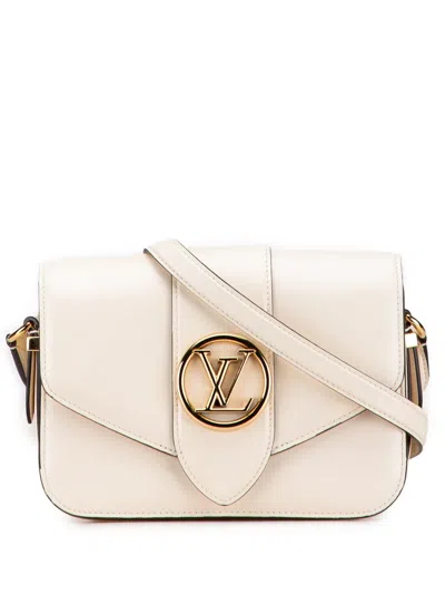 Pre-owned Louis Vuitton 2020 Calfskin Lv Pont 9 Soft Mm Crossbody Bag In White