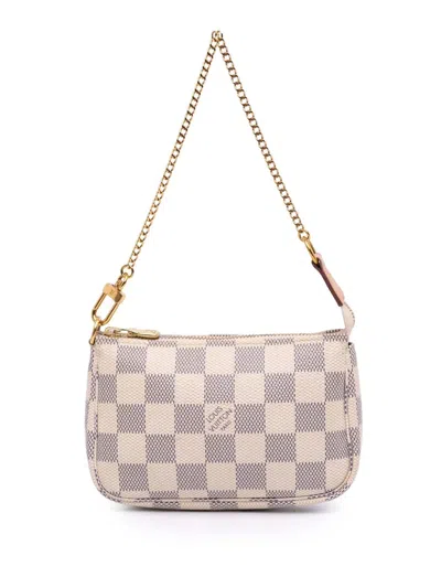 Pre-owned Louis Vuitton 2020 Damier Azur Mini Pochette Accessoires Handbag In White