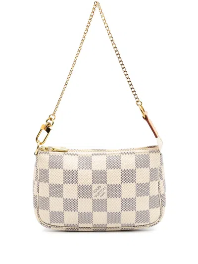 Pre-owned Louis Vuitton 2020 Damier Azur Mini Pochette Accessoires Handbag In White