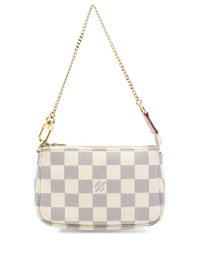 Pre-owned Louis Vuitton 2020 Damier Azur Mini Pochette Accessoires Handbag In White