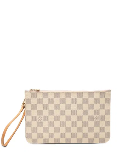 Pre-owned Louis Vuitton 2020 Damier Azur Neverfull Mm Pouch In White