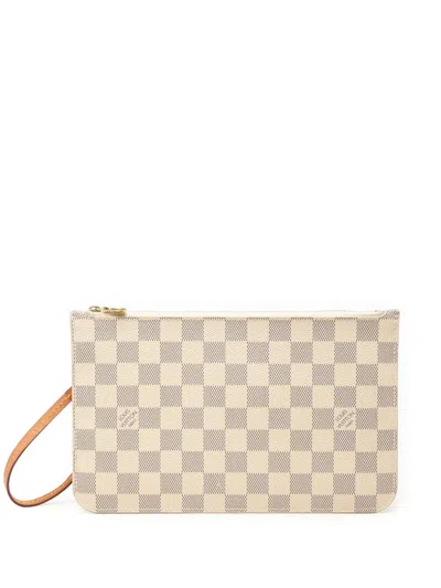 Pre-owned Louis Vuitton 2020 Damier Azur Neverfull Mm Pouch In White