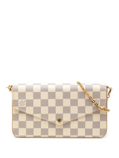 Pre-owned Louis Vuitton 2020 Damier Azur Pochette Felicie Crossbody Bag In White