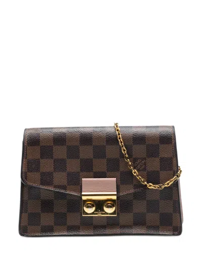 Pre-owned Louis Vuitton 2020 Damier Ebene Croisette Chain Wallet Crossbody Bag In Brown