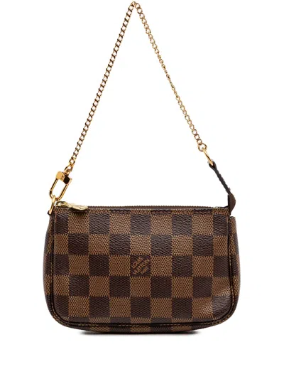 Pre-owned Louis Vuitton 2020 Damier Ebene Mini Pochette Accessoires Handbag In Brown