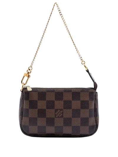 Pre-owned Louis Vuitton 2020 Damier Ebene Mini Pochette Accessoires Handbag In Brown