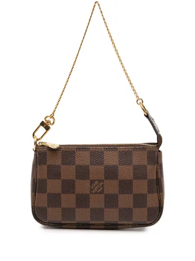 Pre-owned Louis Vuitton 2020 Damier Ebene Mini Pochette Accessoires Handbag In Brown
