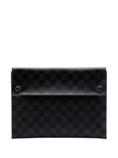 Pre-owned Louis Vuitton 2020 Damier Graphite Alpha Triple Pochette Clutch Bag In Black