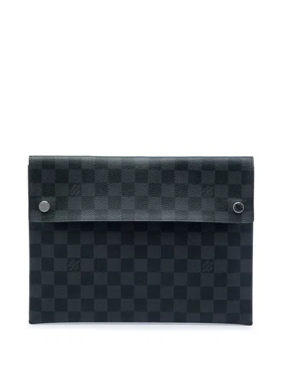Pre-owned Louis Vuitton 2020 Damier Graphite Alpha Triple Pochette Clutch Bag In Black
