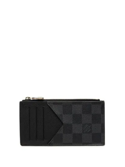 Pre-owned Louis Vuitton 2020 Damier Graphite Coin Card Holder In Black