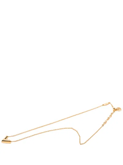 Pre-owned Louis Vuitton 2020 Gold Plated Essential V Pendant Necklace Costume Necklace