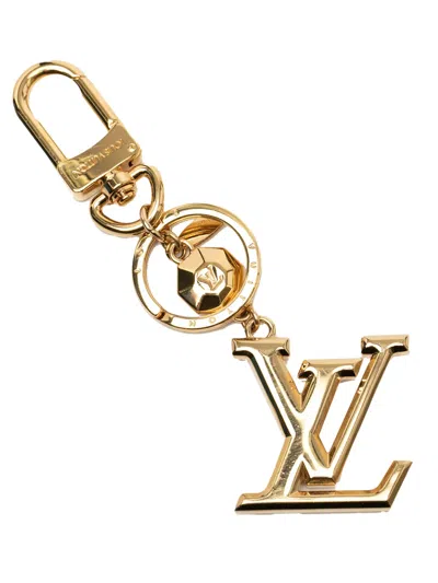 Pre-owned Louis Vuitton 2020 Gold Plated Lv Facettes Bag Charm And Holder Key Chain
