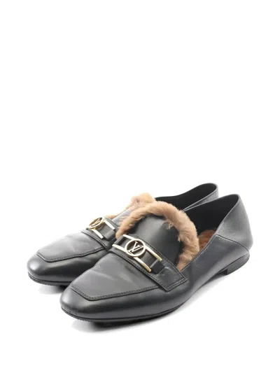 Pre-owned Louis Vuitton 2020 Logo-plaque Loafers In Black