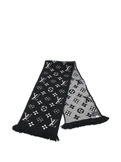 Pre-owned Louis Vuitton 2020 Lv Logomania Wool Scarf In Black
