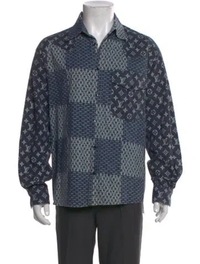 Pre-owned Louis Vuitton 2020 Lv Monogram Denim Shirt In Blue