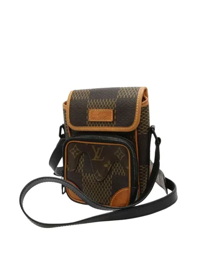 Pre-owned Louis Vuitton 2020 Lv X Nigo Giant Damier Ebene Monogram Nano Amazone Messenger Crossbody Bag In Brown