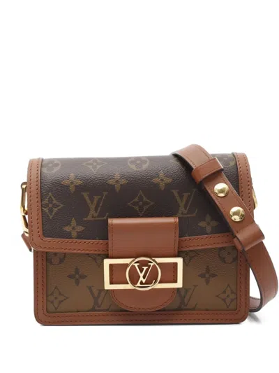 Pre-owned Louis Vuitton 2020 Mini Dauphine Monogram-reverse Shoulder Bag In Brown
