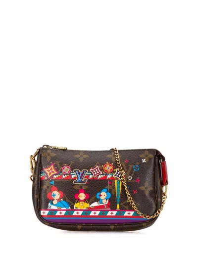 Pre-owned Louis Vuitton 2020 Mini Monogram Vivienne Christmas Pochette Accessoires Shoulder Bag In Brown