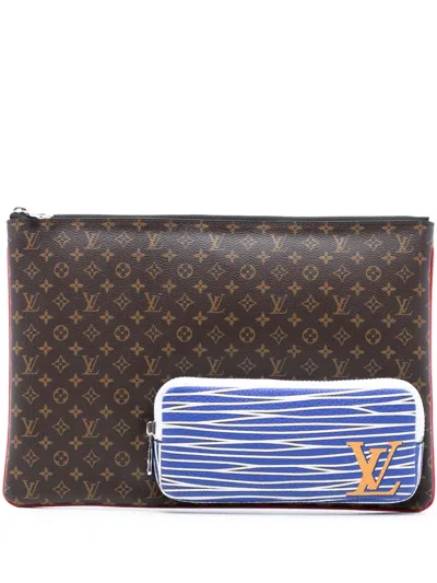 Pre-owned Louis Vuitton 2020 Monogram A4 Multipocket Pochette Clutch Bag In Brown