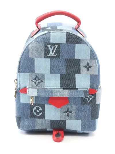 Pre-owned Louis Vuitton 2020 Monogram Denim Patchwork Mini Palm Springs Backpack In Blue