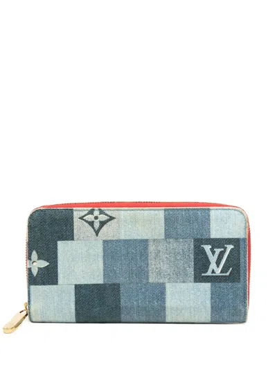 Pre-owned Louis Vuitton 2020 Monogram Denim Patchwork Zippy Wallet Long Wallets In Blue