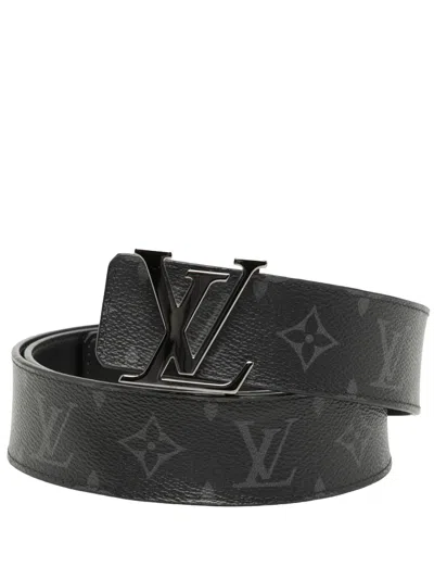 Pre-owned Louis Vuitton 2020 Monogram Eclipse Lv Initiales Reversible Belt In Black