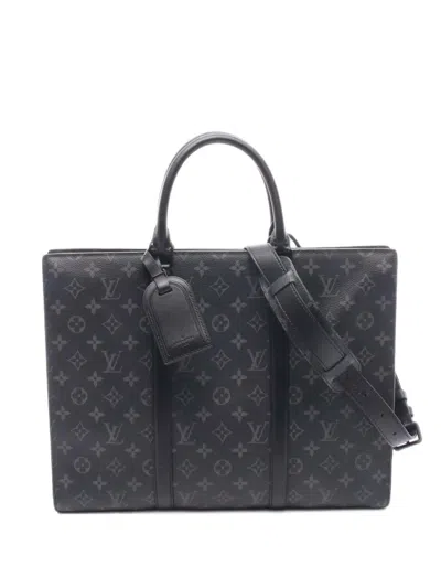 Pre-owned Louis Vuitton 2020 Monogram Eclipse Sac Plat Horizontal Zipper Satchel In Black