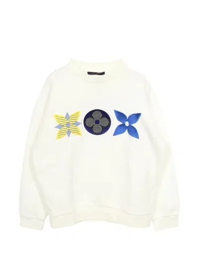 Pre-owned Louis Vuitton 2020 Monogram-flower Embroidery Sweatshirt In White