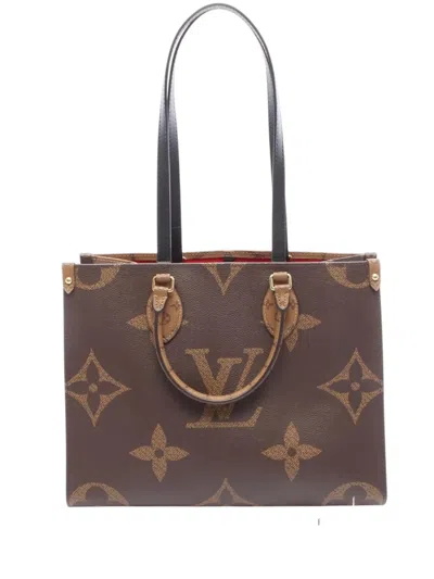 Pre-owned Louis Vuitton 2020 Monogram Giant Onthego Mm Satchel In Brown