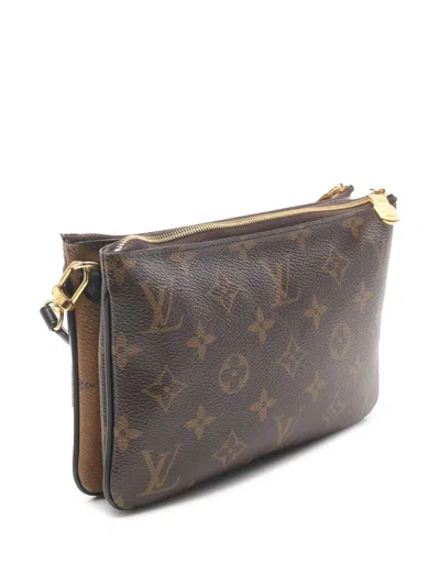 Pre-owned Louis Vuitton 2020 Monogram Giant Reverse Double Zip Pochette Crossbody Bag In Brown