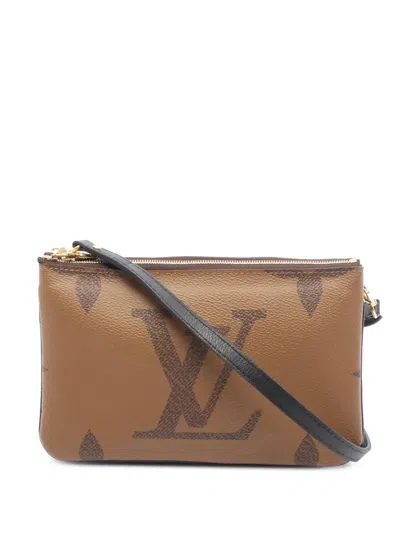 Pre-owned Louis Vuitton 2020 Monogram Giant Reverse Double Zip Pochette Crossbody Bag In Brown
