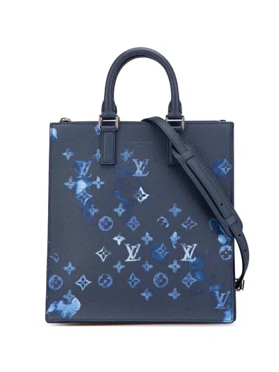 Pre-owned Louis Vuitton 2020 Monogram Ink Watercolor Sac Plat Zippe Satchel In Blue