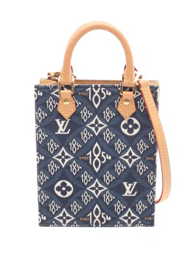 Pre-owned Louis Vuitton 2020 Monogram Jacquard Petite Sac Plat Since 1854 Satchel In Blue