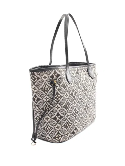Pre-owned Louis Vuitton 2020 Monogram Jacquard Since 1854 Neverfull Mm Tote Bag In Black