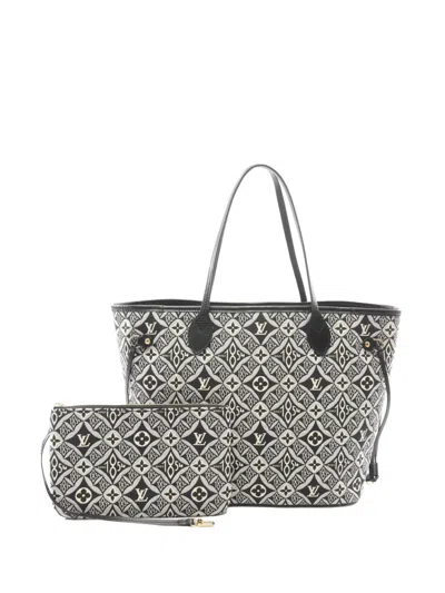 Pre-owned Louis Vuitton 2020 Monogram Jacquard Since 1854 Neverfull Mm Tote Bag In Black