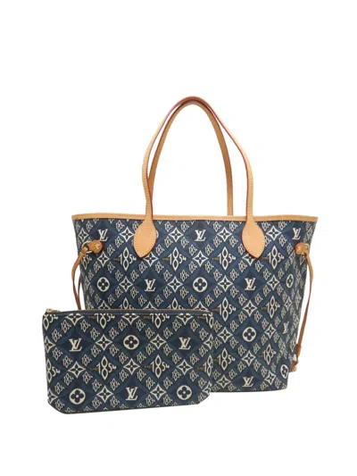 Pre-owned Louis Vuitton 2020 Monogram Jacquard Since 1854 Neverfull Mm Tote Bag In Blue