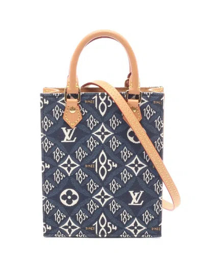Pre-owned Louis Vuitton 2020 Monogram Jacquard Since 1854 Petite Sac Plat Satchel In Blue