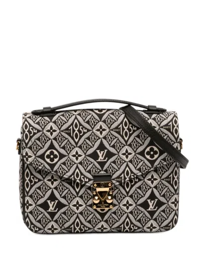 Pre-owned Louis Vuitton 2020 Monogram Jacquard Since 1854 Pochette Metis Satchel In Black
