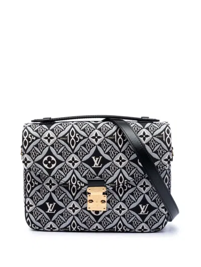 Pre-owned Louis Vuitton 2020 Monogram Jacquard Since 1854 Pochette Metis Satchel In Black