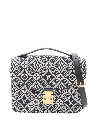 Pre-owned Louis Vuitton 2020 Monogram Jacquard Since 1854 Pochette Metis Satchel In Black