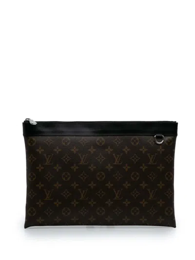 Pre-owned Louis Vuitton 2020 Monogram Macassar Discovery Pochette Gm Clutch Bag In Brown