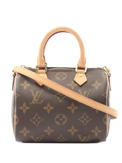 Pre-owned Louis Vuitton 2020 Monogram Nano Speedy Bandouliere Satchel In Brown